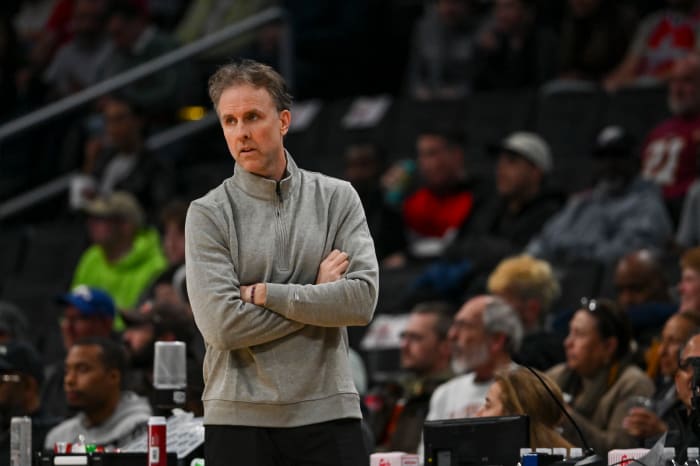 Washington Wizards interim head coach Brian Keefe looks onto the court during the first half against the Cleveland Cavaliers at Capital One Arena.